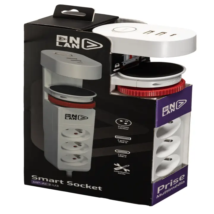 ONLAN MULTIPRISE DE BUREAU A PINCER AVEC USB/USB-C BLANC 