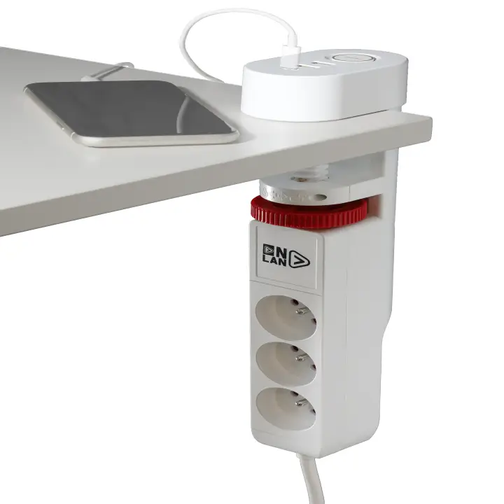 ONLAN MULTIPRISE DE BUREAU A PINCER AVEC USB/USB-C BLANC 