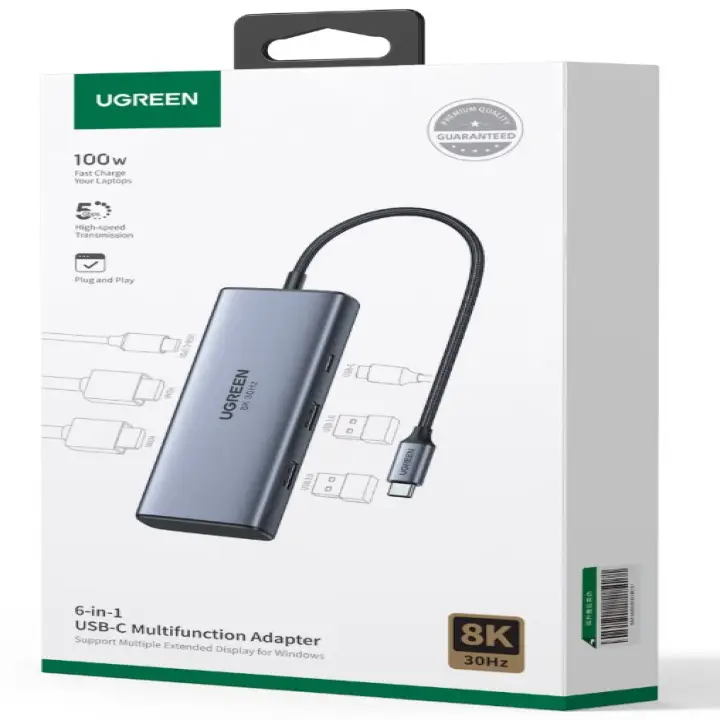 UGREEN HUB 6 PORTS USB-C 6 EN 1/8K30HZ/100W/GRIS 