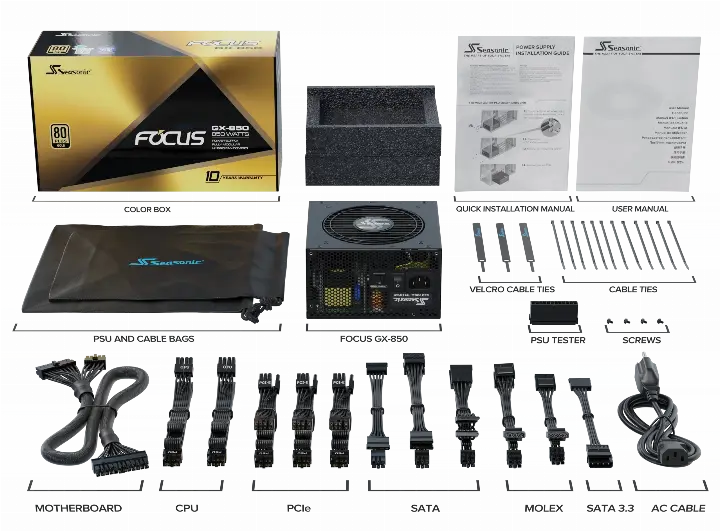 SEASONIC ATX 850W 80+ GOLD - FOCUS-GX-850-V4 