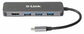 D-LINK 5 PORTS - USB-C VERS USB 3.0/USB-C/HDMI 4K 