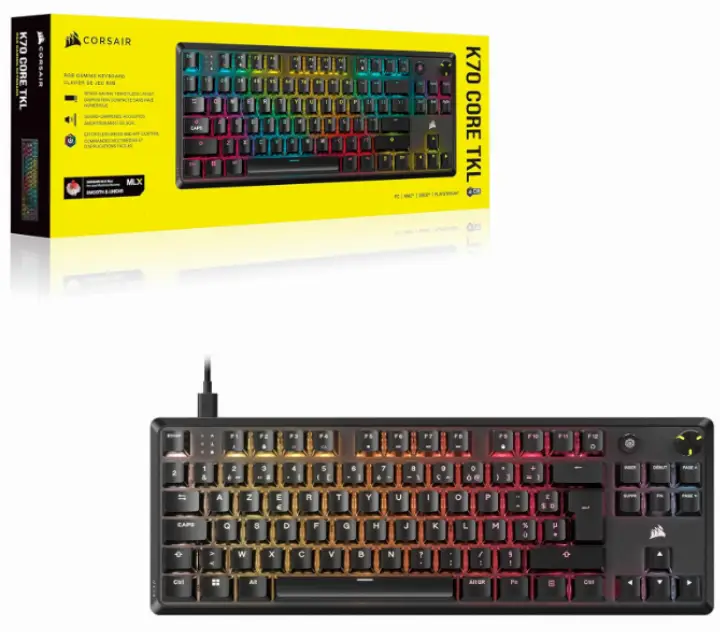 CORSAIR K70 CORE TKL - NOIR/RGB/FILAIRE/MLX RED 