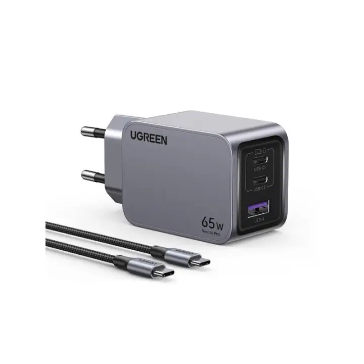 UGREEN CHARGEUR RAPIDE 65W PD 3 PORTS + CABLE USB-C > USB-C*25871 