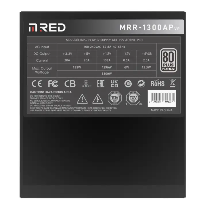 M.RED ATX 1300W - 80+GOLD - F.MOD - MRR-1300AP - BLACK 