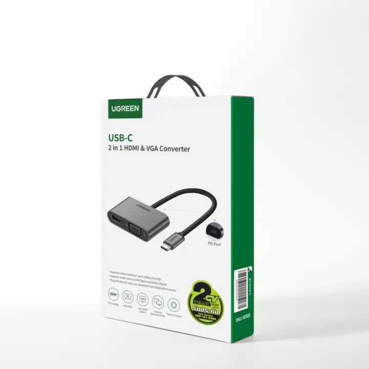 UGREEN ADAPATEUR USB-C VERS HDMI + VGA/0.25M/NOIR 