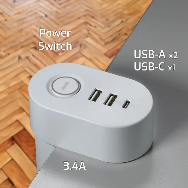 ONLAN MULTIPRISE DE BUREAU A PINCER AVEC USB/USB-C BLANC 