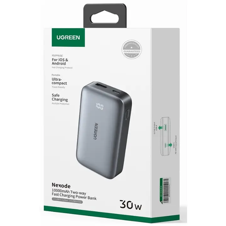 UGREEN BATTERIE EXTERNE USB-C + USB-A/10000MAH/30W/GRIS 