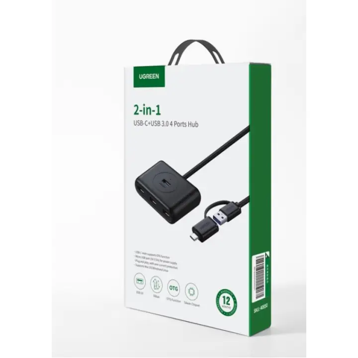 UGREEN HUB 4 PORTS USB-A ET USB-C VERS 4XUSB-A/1M/NOIR 