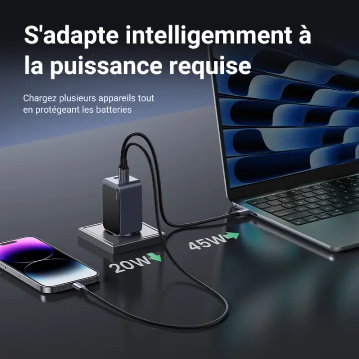 UGREEN CHARGEUR NEXODE S USB-A+2XUSB-C/65W/GRIS 