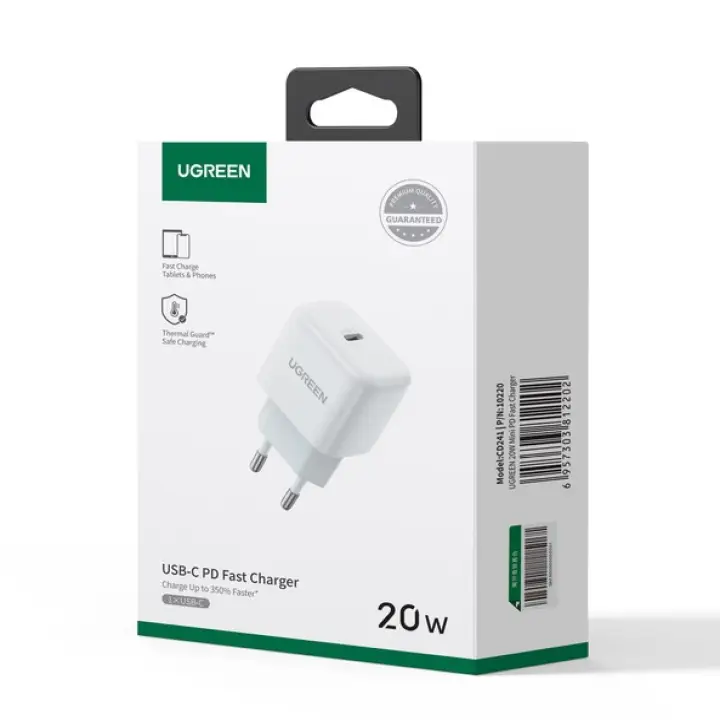 UGREEN MINI CHARGEUR RAPIDE SECTEUR USB-C/1PORT/20W/BLANC 