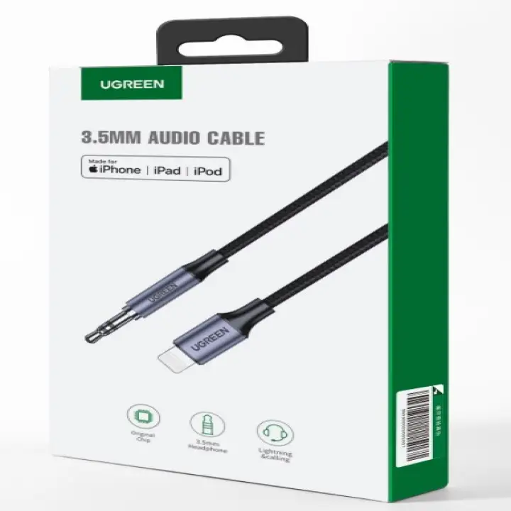 UGREEN CABLE LIGHTNING VERS JACK 3.5/TRESSE/10CM/NOIR 