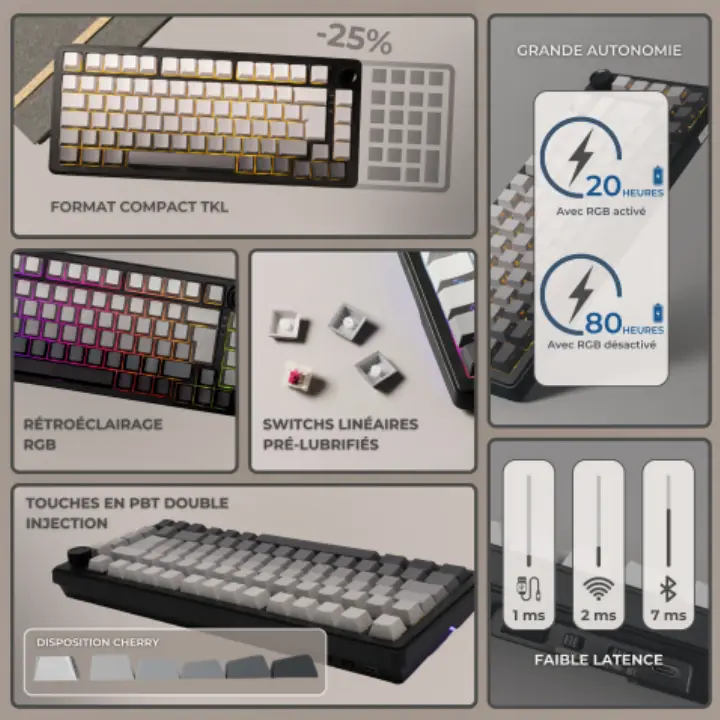 THE G-LAB KEYZ ELITE 300 RGB TRIPLE MODE - GRIS 