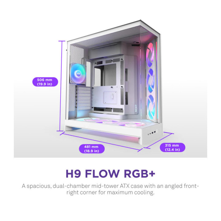 NZXT H9 FLOW RGB BLANC - MT/SANS ALIM/E-ATX 