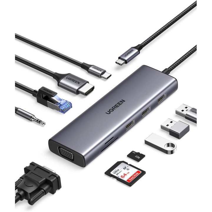 UGREEN HUB 10 EN 1 3XUSB3.2/USB-C/HDMI 4K *15596 