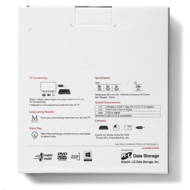 HITACHI-LG DATA STORAGE USB2 EXTERNE SLIM GP60NW60 DVDRW BLANC 