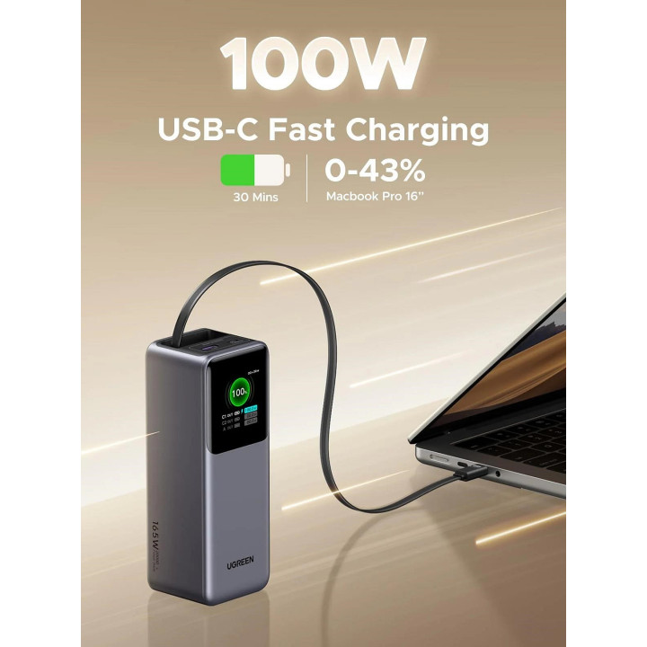 UGREEN POWER BANK 165W 20000 MAH + CABLE USB-C RETRACTABLE *55987B 