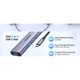 UGREEN HUB 5 EN 1 3XUSB3.2/USB-C/HDMI 4K *15596 