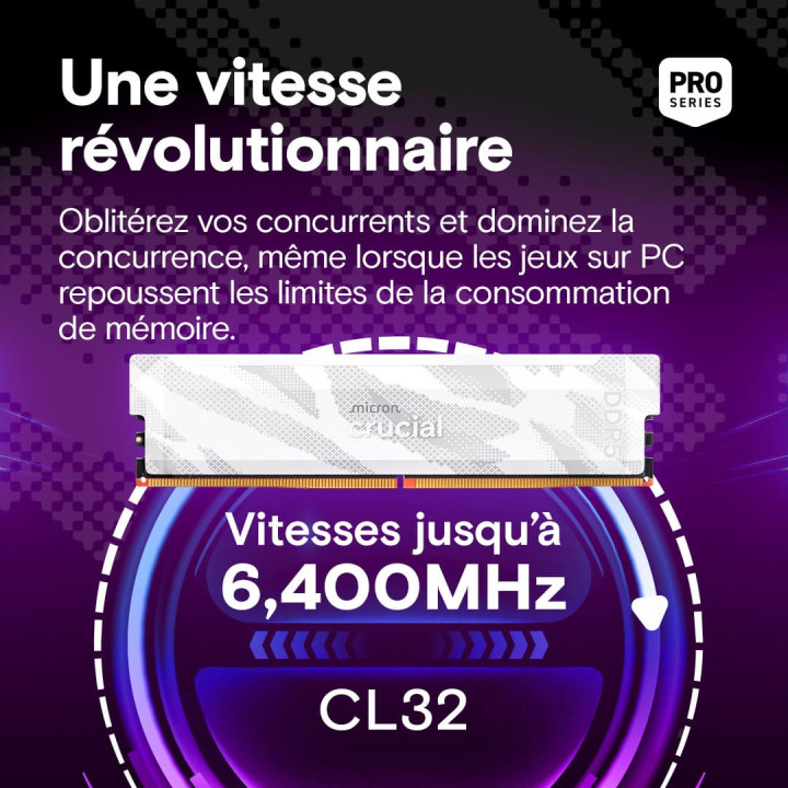 CRUCIAL CP2K16G64C32U5W (2X16GO DDR5 6400 PC51200) BLANC 