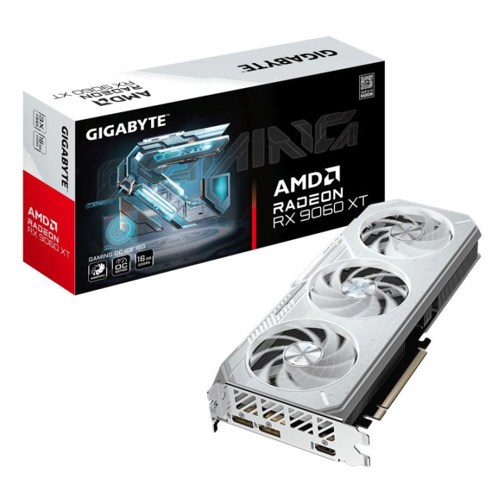 GIGABYTE GAMING CARTE GRAPHIQUE RADEON RX 9060 XT OC ICE 16G - 16GB GDDR6. 256BIT. PCI-E 5.0. 3320 MHZ CORE CLOCK. 2 X DISPLAYPO