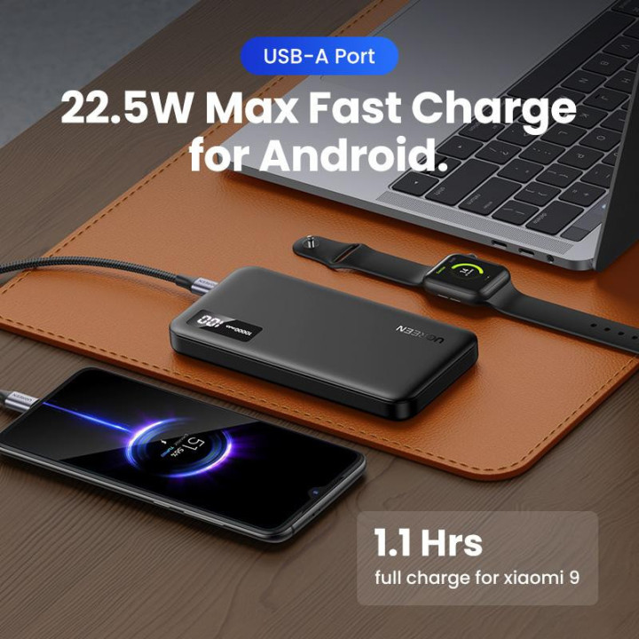 UGREEN BATTERIE EXTERNE USB-C+USB-A/10000MAH/20W/NOIR 