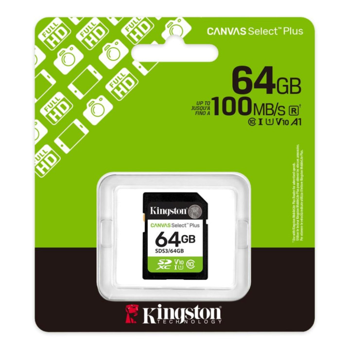 KINGSTON CARTE MEMOIRE 64GB SDXC CANVAS SELECT PLUS *SDS3/64GB 