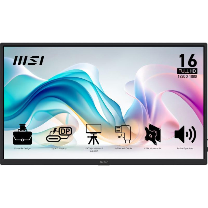 MSI PRO MP165 E6 TELEVISEUR ET MONITEUR PORTABLES MONITEUR PORTABLE NOIR 39.6 CM (15.6) LED 1920 X 1080 PIXELS 