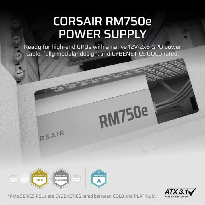 CORSAIR ATX 750W - 80+ GOLD - RM750E BLANC 