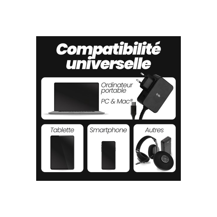 T'NB CHARGEUR UNIVERSEL USB-C - 45W - 1.8M - NOIR 