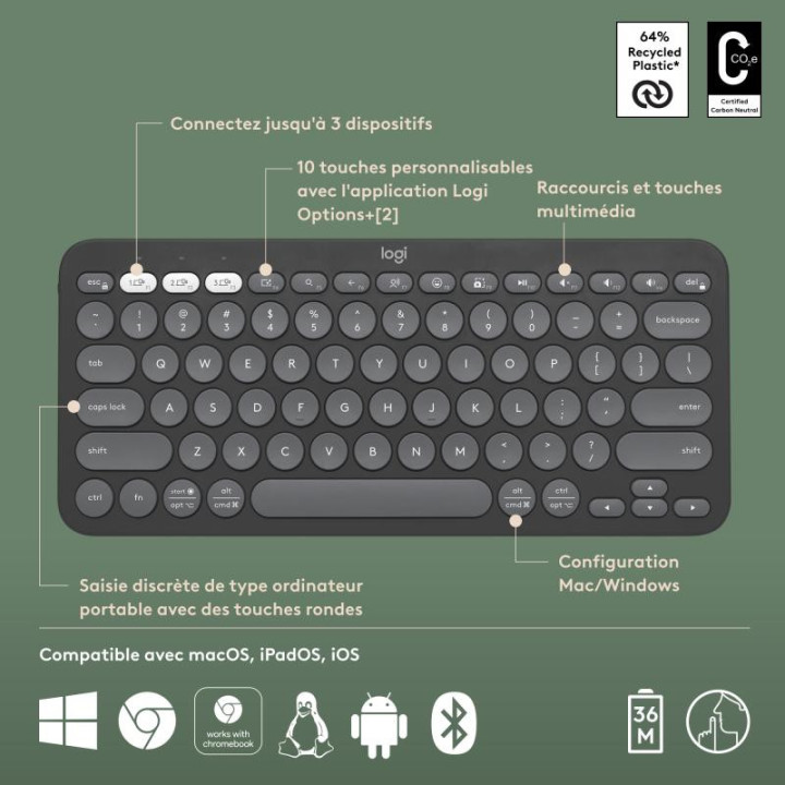 LOGITECH PEBBLE KEYS 2 K380S NOIR 