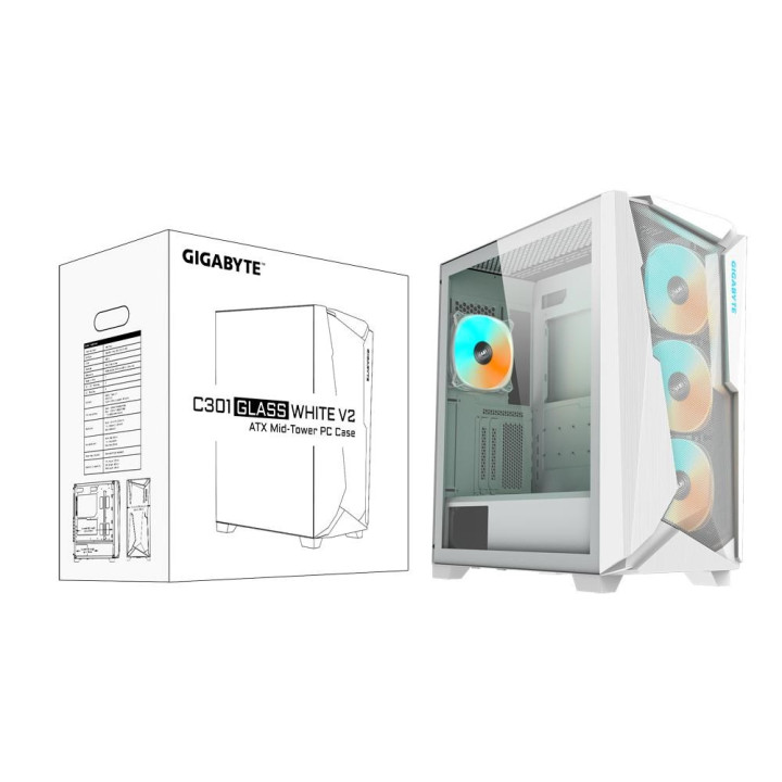 GIGABYTE C301 GLASS WHITE V2 - MT/SANS ALIM/E-ATX 