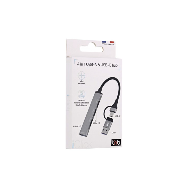 T'nB ICLICK HUB USB-A/USB-C/4 PORTS/GRIS