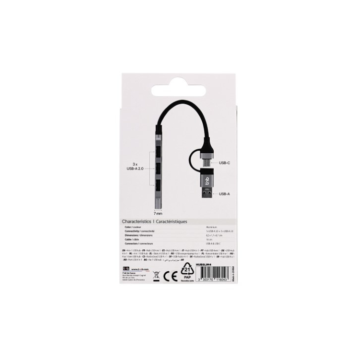 T'nB ICLICK HUB USB-A/USB-C/4 PORTS/GRIS