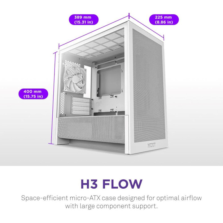 NZXT H3 FLOW BLANC - MT/SANS ALIM/MATX 