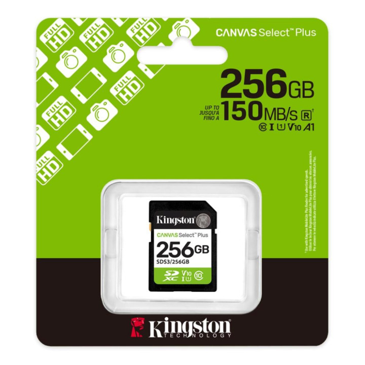 KINGSTON TECHNOLOGY 256 GO SDXC CANVAS SELECT PLUS GEN3 150 MO/S C10 UHS-I U1 V10 
