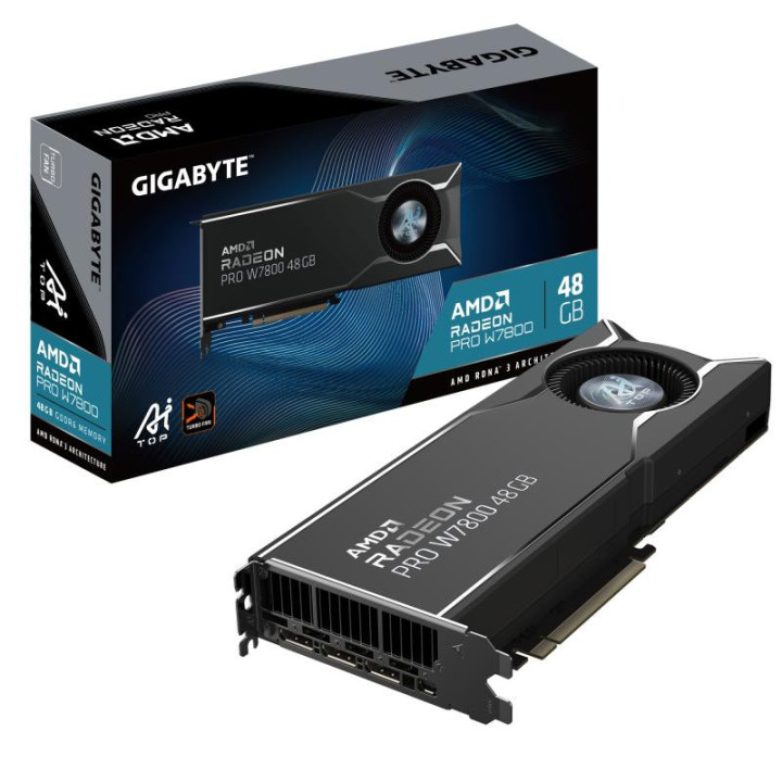 GIGABYTE RADEON PRO W7800 AI TOP 48G CARTE GRAPHIQUE - 48 GO GDDR6. 384 BITS. PCI-E 4.0. 3 X DP 2.1. W7800 AI TOP 48G 