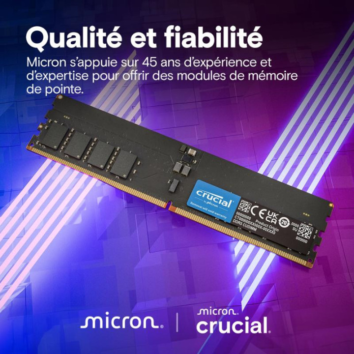 CRUCIAL CT32G64C52CU5 MODULE DE MEMOIRE 32 GO 1 X 32 GO DDR5 6400 MT/S 288-PIN DIMM 