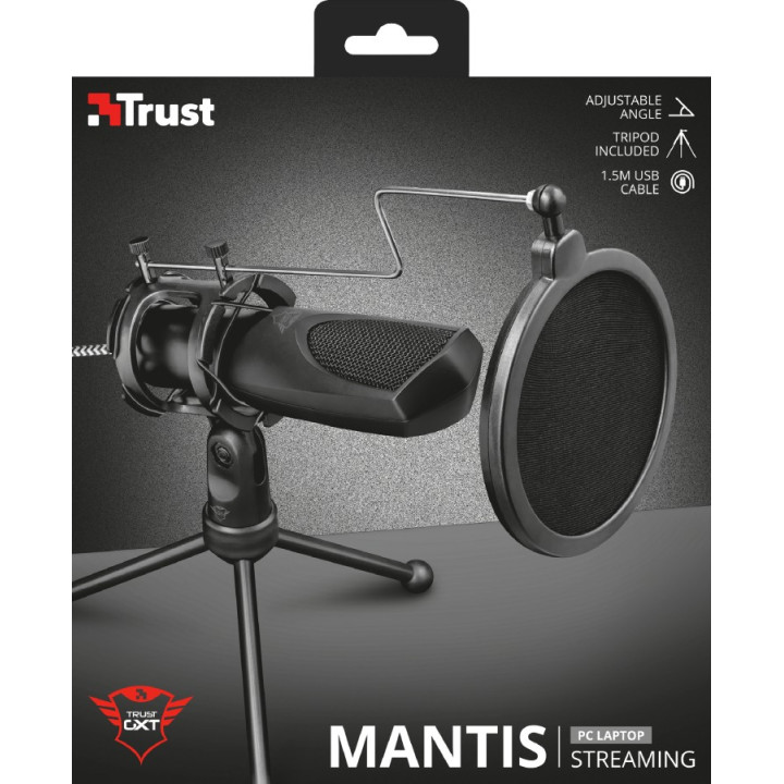 TRUST MICROPHONE STREAMING MANTIS - NOIR/USB/TREPIED 