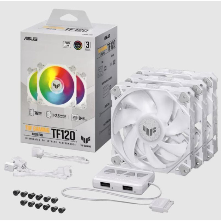 ASUS TUF GAMING TF120 ARGB WHITE EDITION 3IN1 BOITIER PC REFROIDISSEUR D'AIR 12 CM BLANC 3 PIECE(S) 