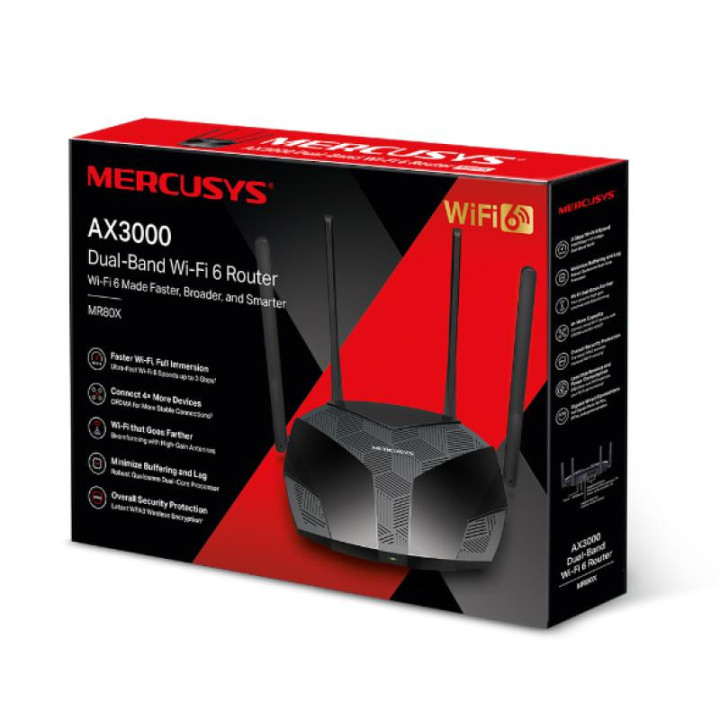 MERCUSYS 4 PORTS - WIFI 6 AX3000 BI-BANDE - MR80X 