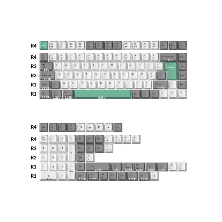 KEYCHRON SET DE TOUCHES - WHITE MINT - COMPLET/ISO-FR/PBT 