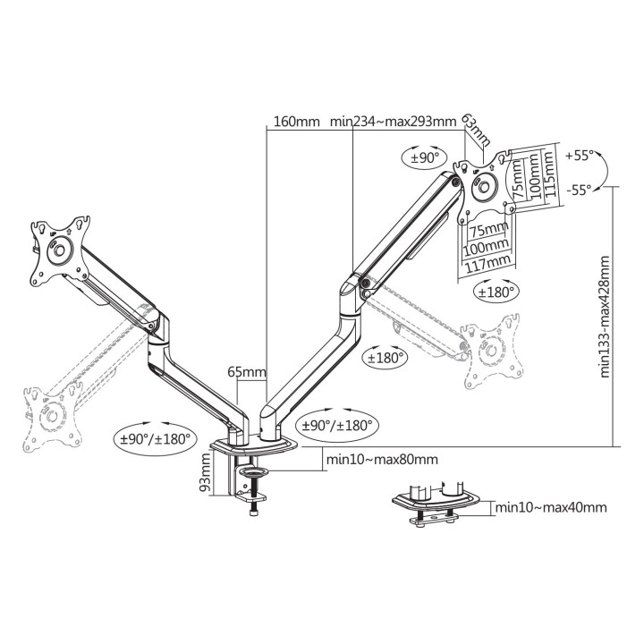 KIMEX INTERNATIONAL SUPPORT DE BUREAU FULL MOTION 2 ECRANS 17- 32 