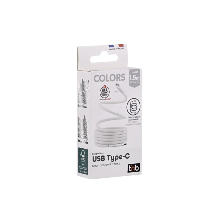 T'nB CABLE USB-C VERS USB-C - 1.5M - BLANC