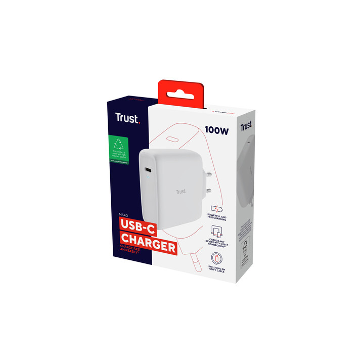 TRUST ALIMENTATION UNIVERSELLE MAXO USB-C 100W BLANC 