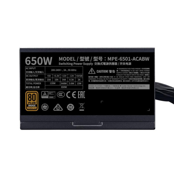 Cooler Master MWE 650 Bronze 230V V2 unité d'alimentation d'énergie 650 W 24-pin ATX ATX Noir