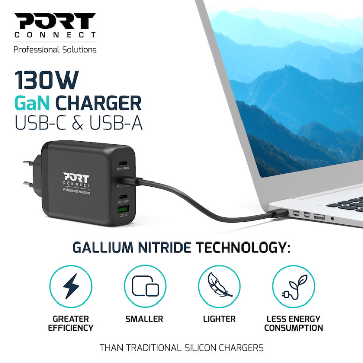 PORT POWER SUPPLY 130 W - TYPE C & A GAN - EU 