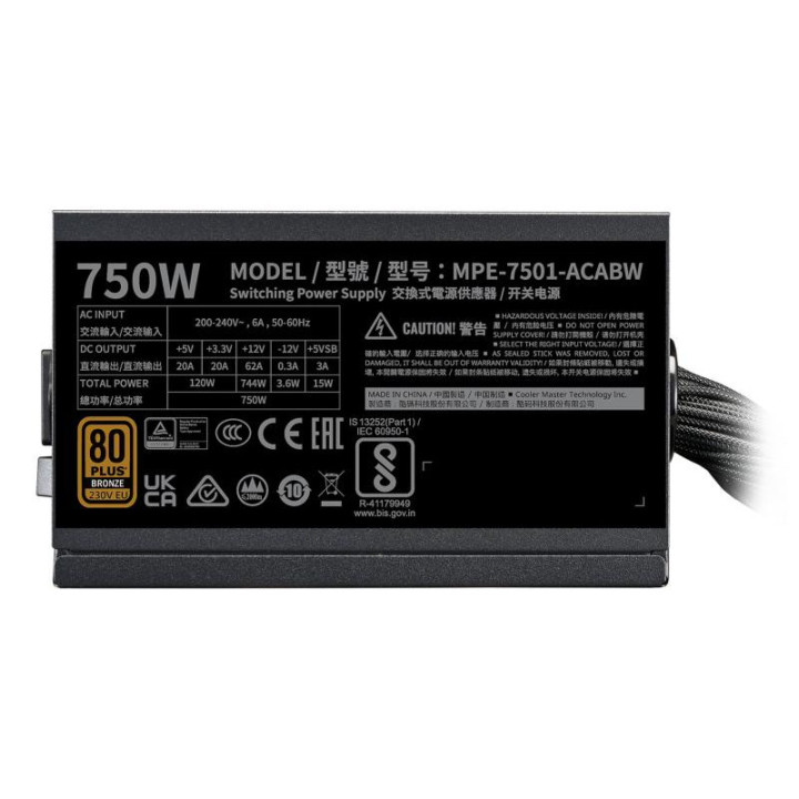 COOLER MASTER ATX 750W - 80+ BRONZE - MWE 750 V3 230V NOIR 