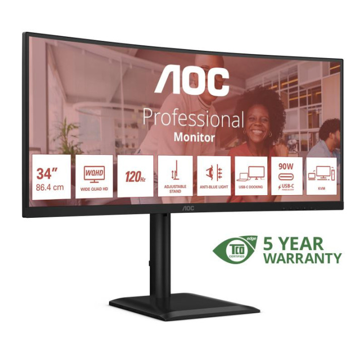 AOC E4 CU34E4CV ECRAN PLAT DE PC 86.4 CM (34) 3440 X 1440 PIXELS ULTRAWIDE QUAD HD LCD NOIR 