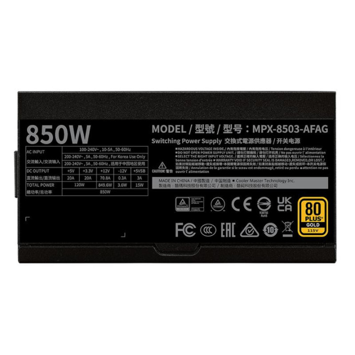 COOLER MASTER MWE GOLD 850 V2 ATX3.1 - 80+ GOLD - 850 WATTS 