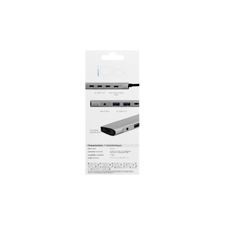 T'nB ICLICK HUB USB-C/8 PORTS/GRIS
