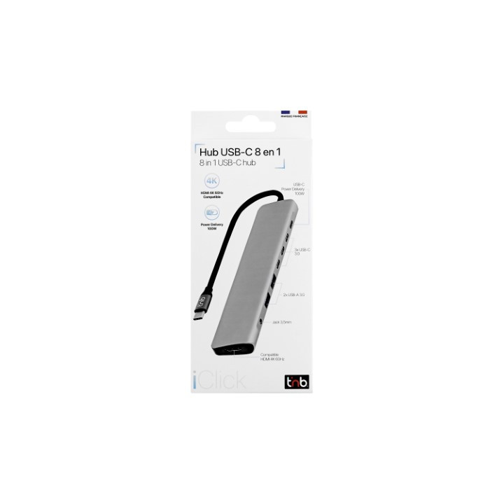 T'nB ICLICK HUB USB-C/8 PORTS/GRIS